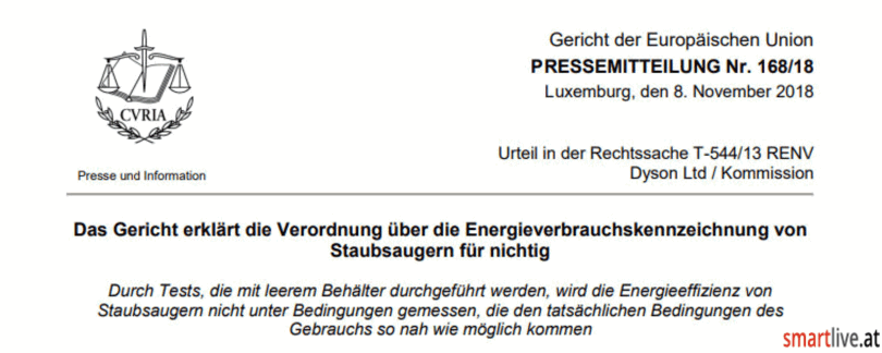 Energieeffizienz von Staubsaugern