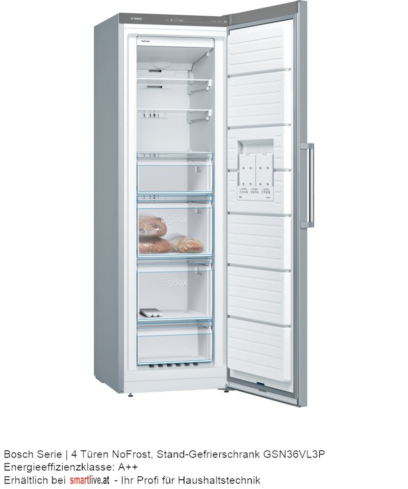 Bosch Serie | 4 Tren NoFrost, Stand-Gefrierschrank GSN36VL3P