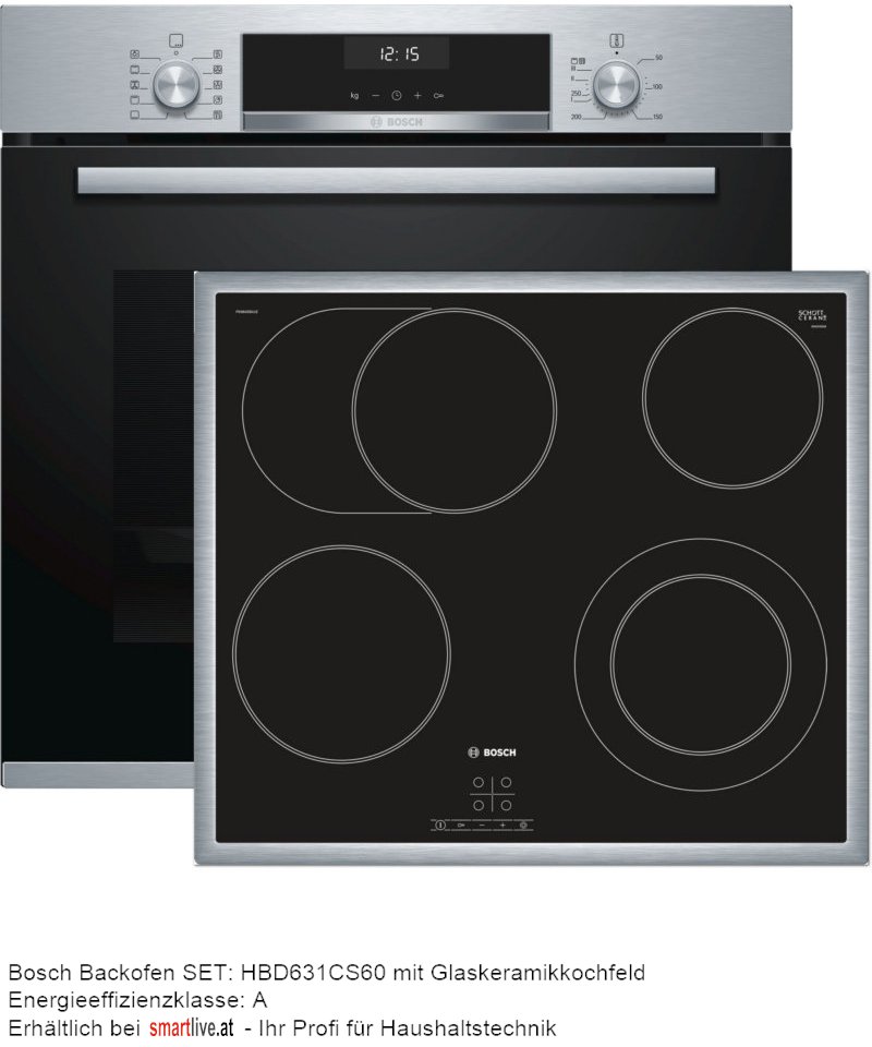 Bosch Backofen SET: HBD631CS60 mit Glaskeramikkochfeld