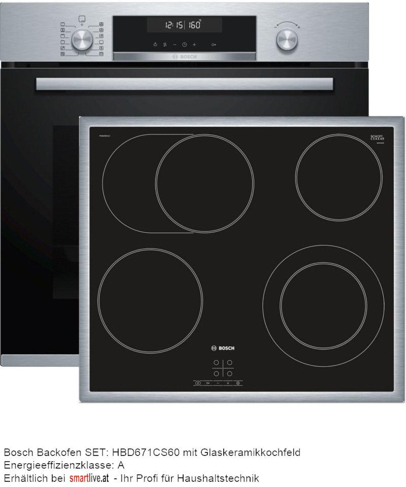 Bosch Backofen SET: HBD671CS60 mit Glaskeramikkochfeld