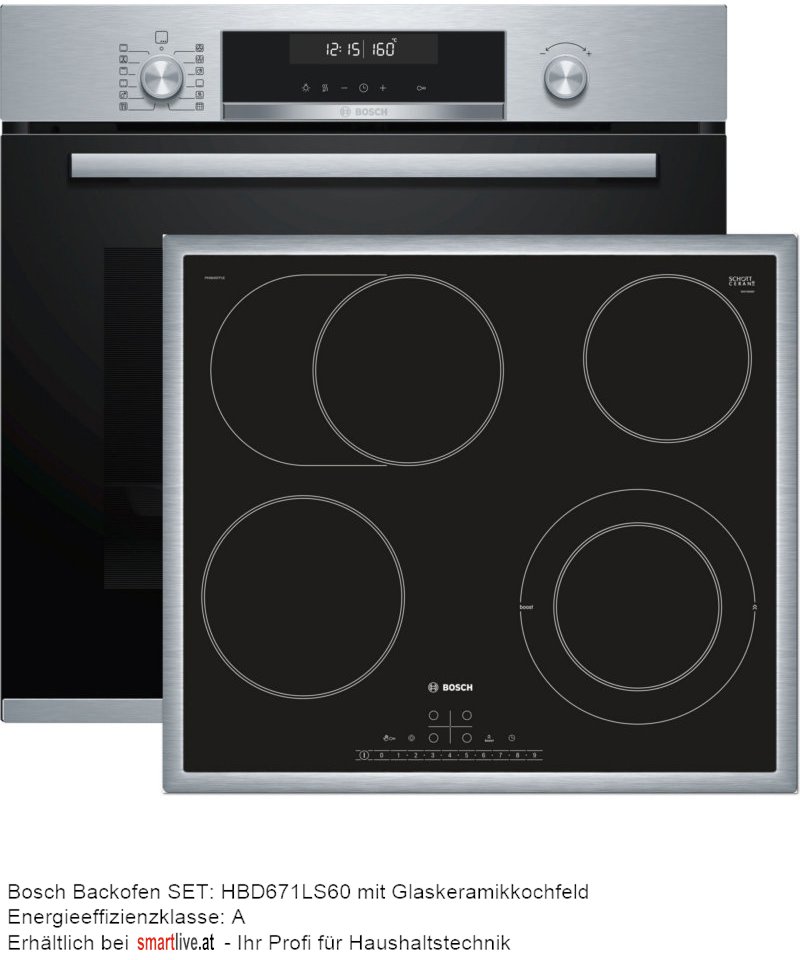 Bosch Backofen SET: HBD671LS60 mit Glaskeramikkochfeld