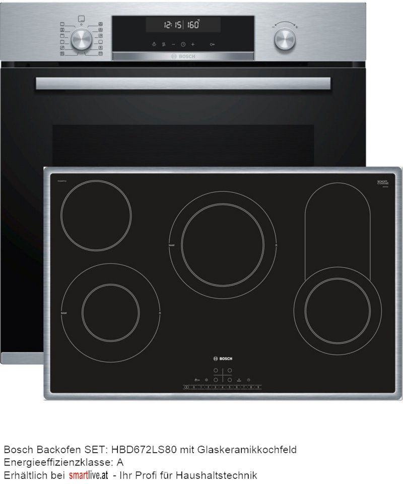 Bosch Backofen SET: HBD672LS80 mit Glaskeramikkochfeld